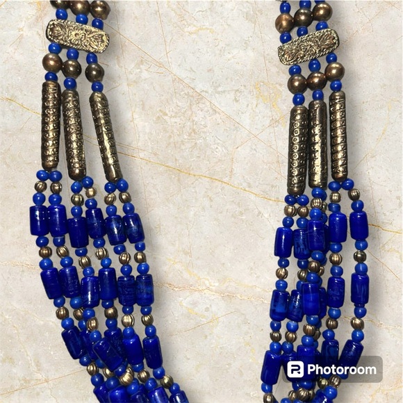 Gorgeous deep blue and bronze statement necklace - Picture 2 of 3